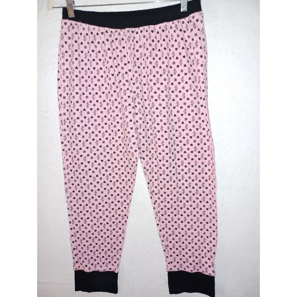 Juicy Couture Pajama Pants Womens L Thermal Joggers Sleepwear Pink Black Logo